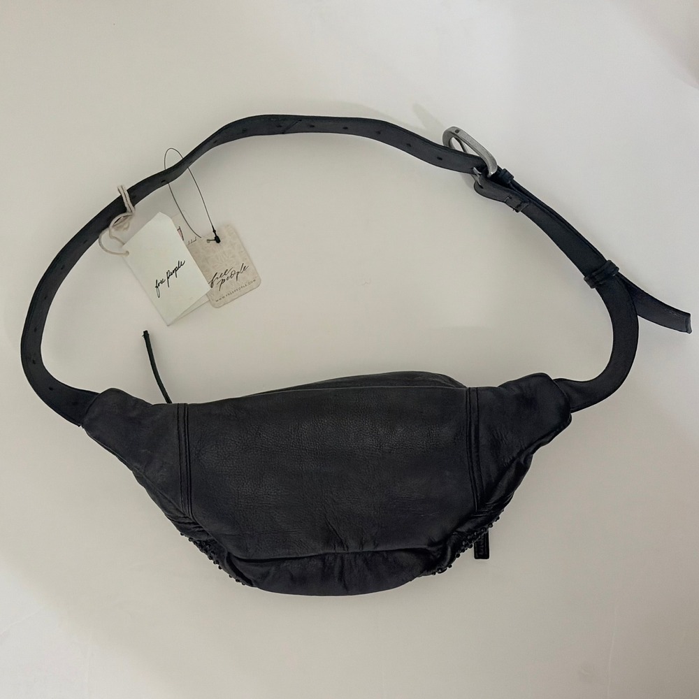 NWT!! FREE PEOPLE Black Leather Ana Adorned Sling Bag Solid Studded Embellished - Picture 8 of 16